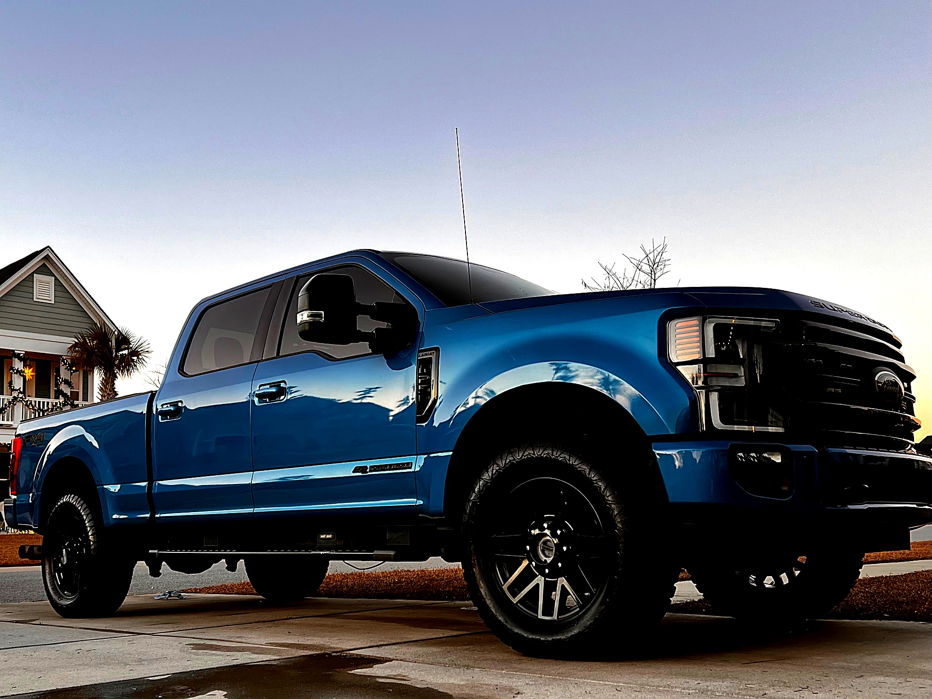 Shiny blue pickup truck after a professional mobile detail in Summerville SC